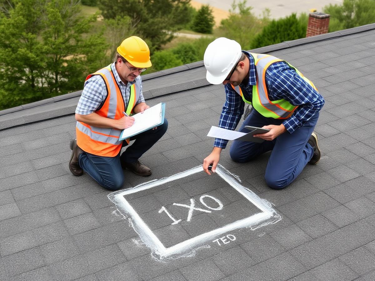 contractor and field adjuster reviewing chalk-marked test square