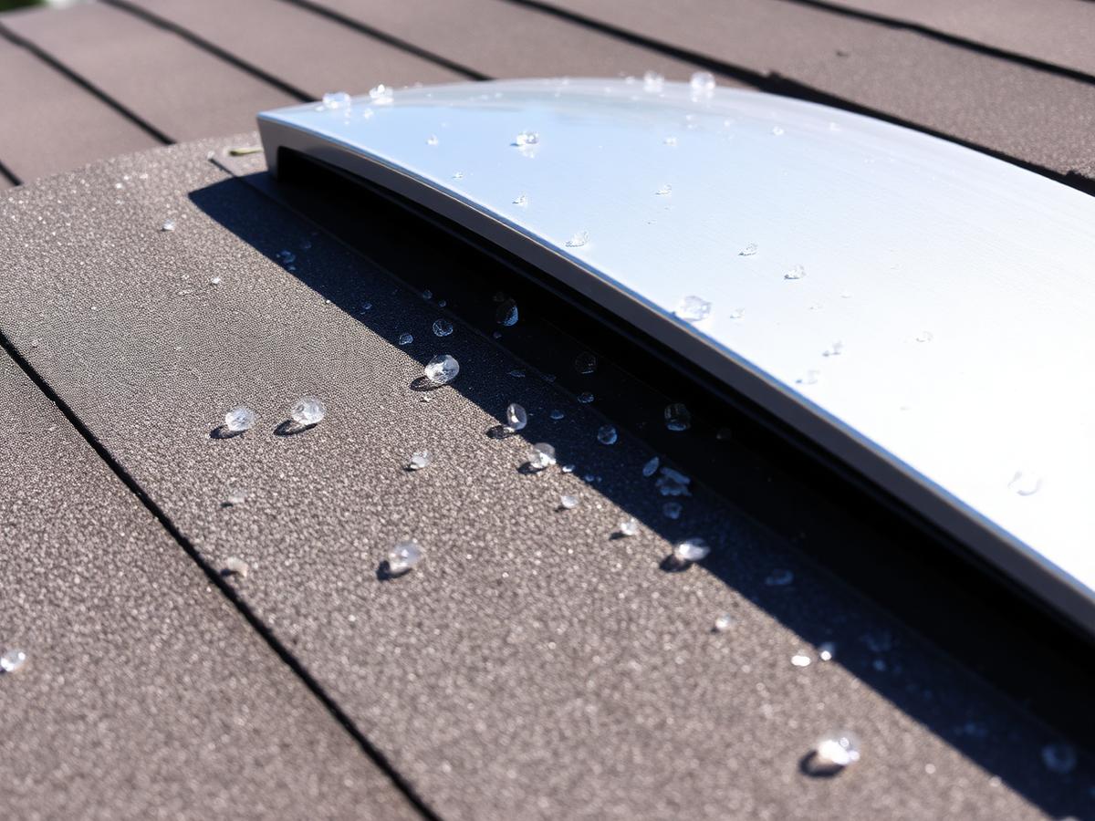 hail dents across an aluminum roof vent hood