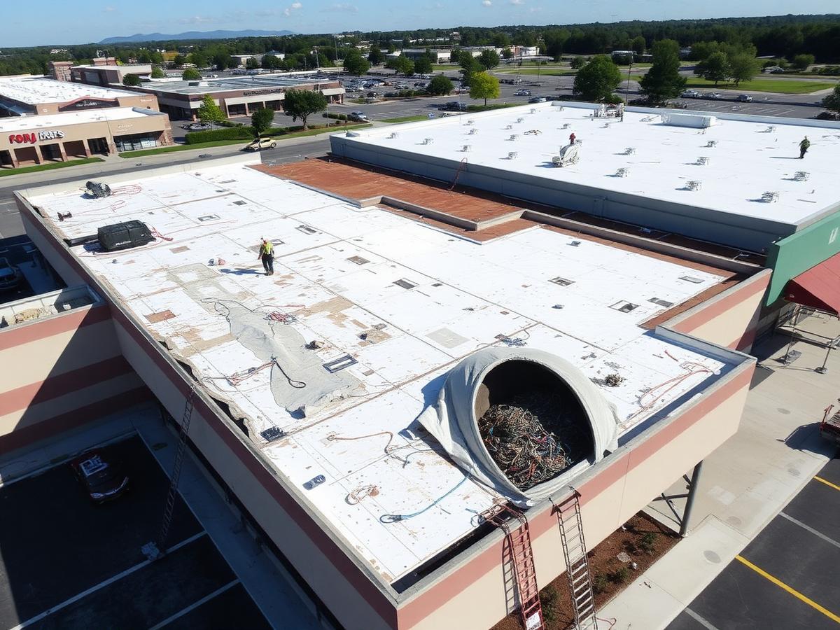 Tear-off and re-cover in progress, 88,400 sq ft retail center