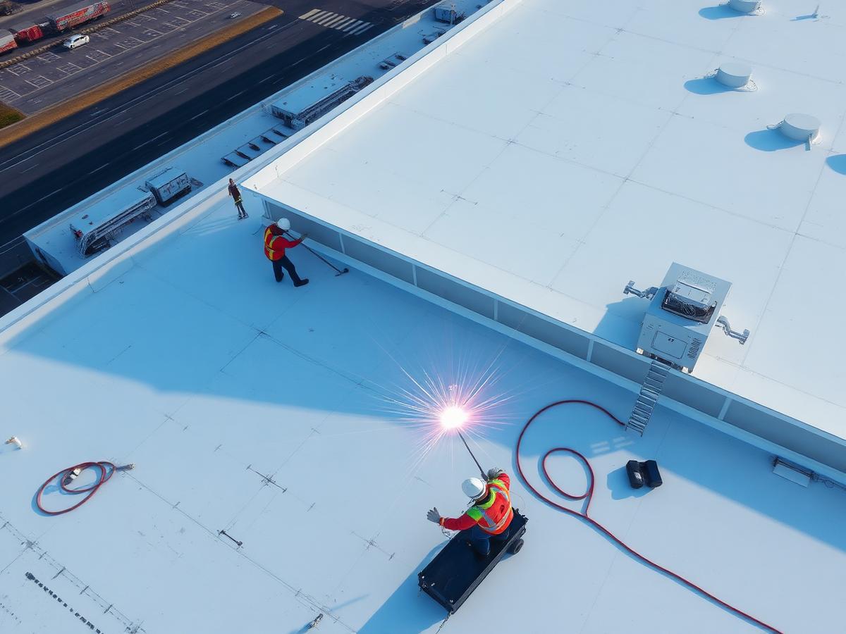 TPO membrane installation, 142,000 sq ft distribution center