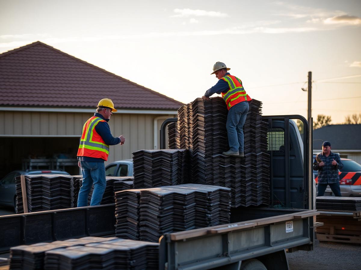 Crew loading architectural shingles at the shop — photo placeholder