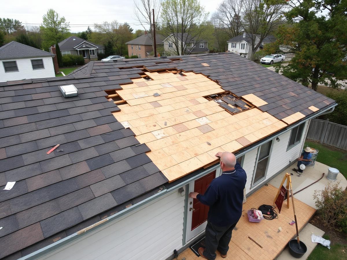 Tear-off in progress with full decking exposed, Roswell