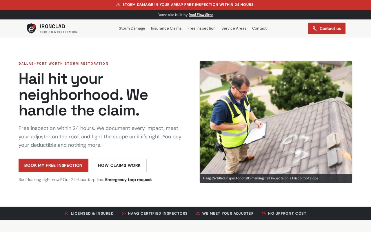 Ironclad Roofing & Restoration homepage preview