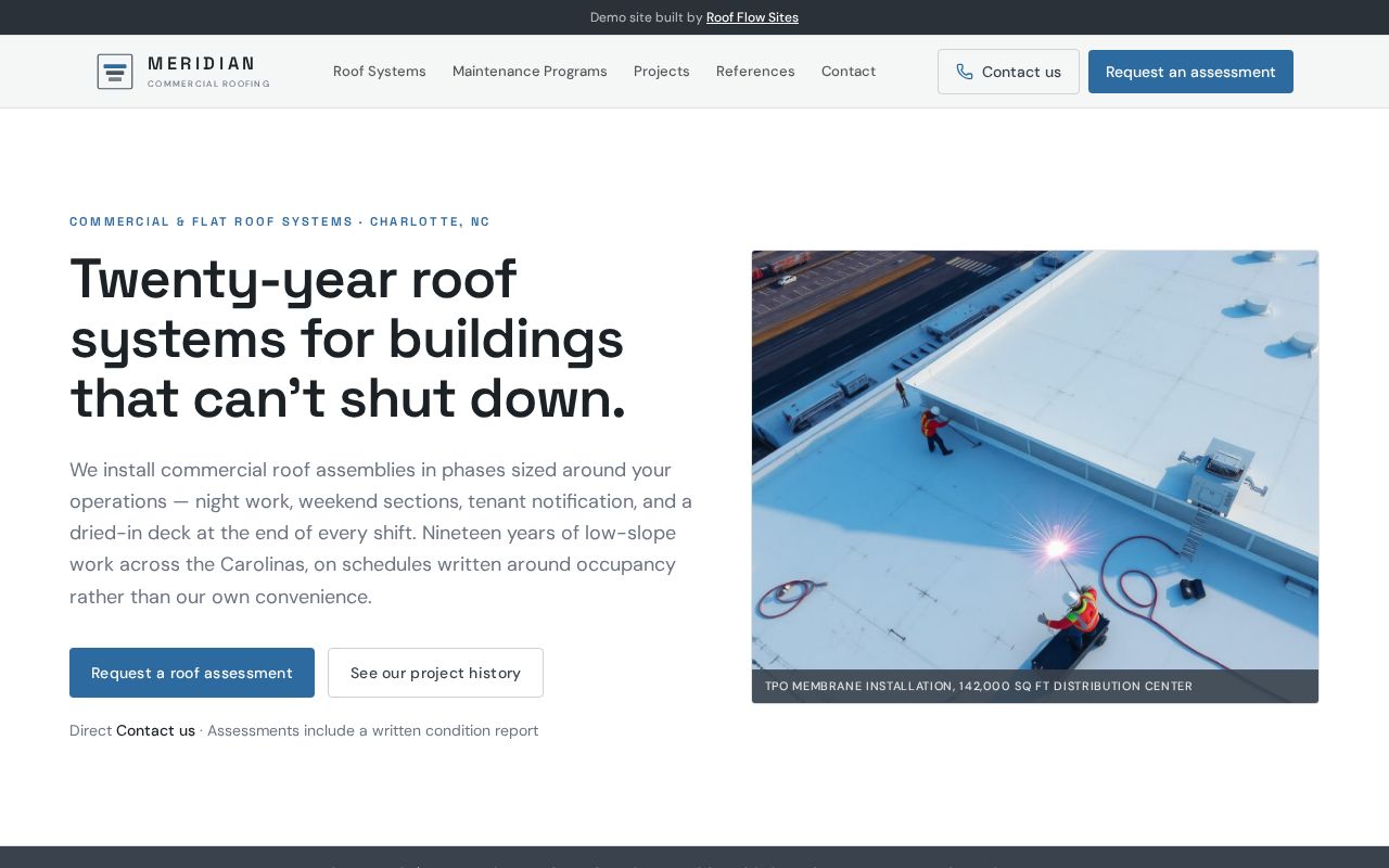 Meridian Commercial Roofing homepage preview